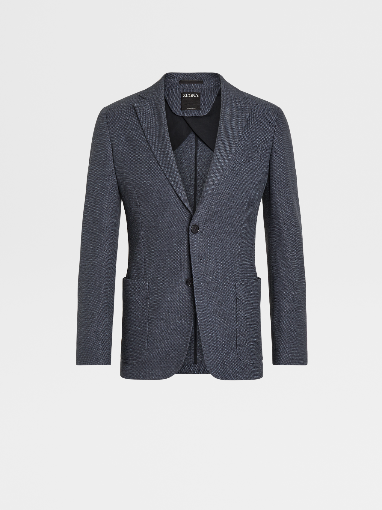 Utility Blue Silk Linen and Wool Honeycomb Crossover Shirt Jacket